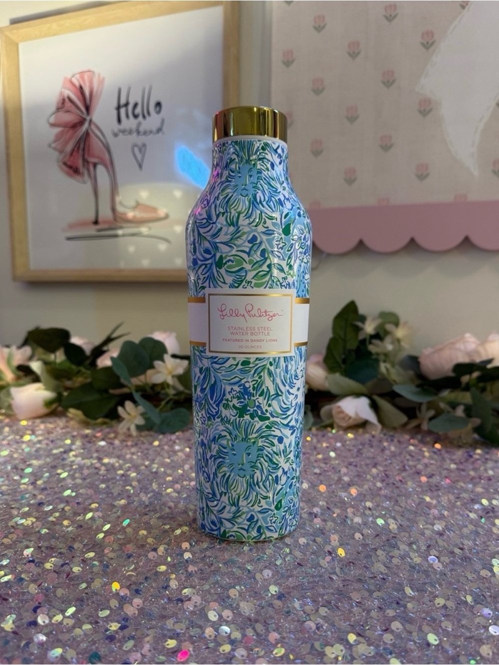 NWT Lilly Pulitzer Dandy Lions 20 oz Stainless Steel Water Bottle